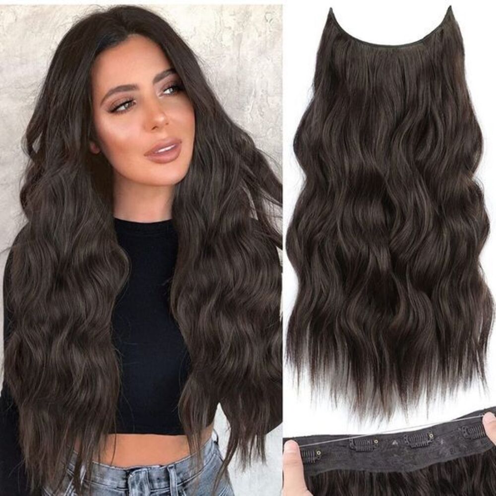 Invisible Wire Hair Extensions Adjustable Size 4 Secure Clips Long Wavy …